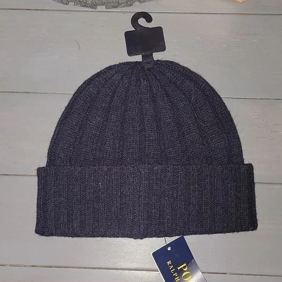 Polo Ralph Lauren Men's Wool Blend Beanie Hat Knit navy blue Embroidered logo - Picture 4 of 8